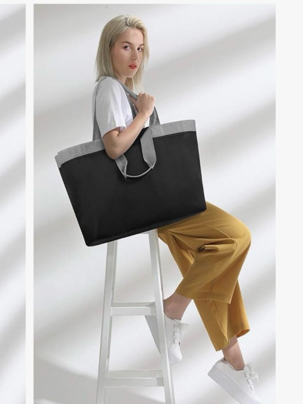 CHICECO Tote Bag for Gym Work Waterproof Nylon Beach Bag - Black Grey (TXABIN)